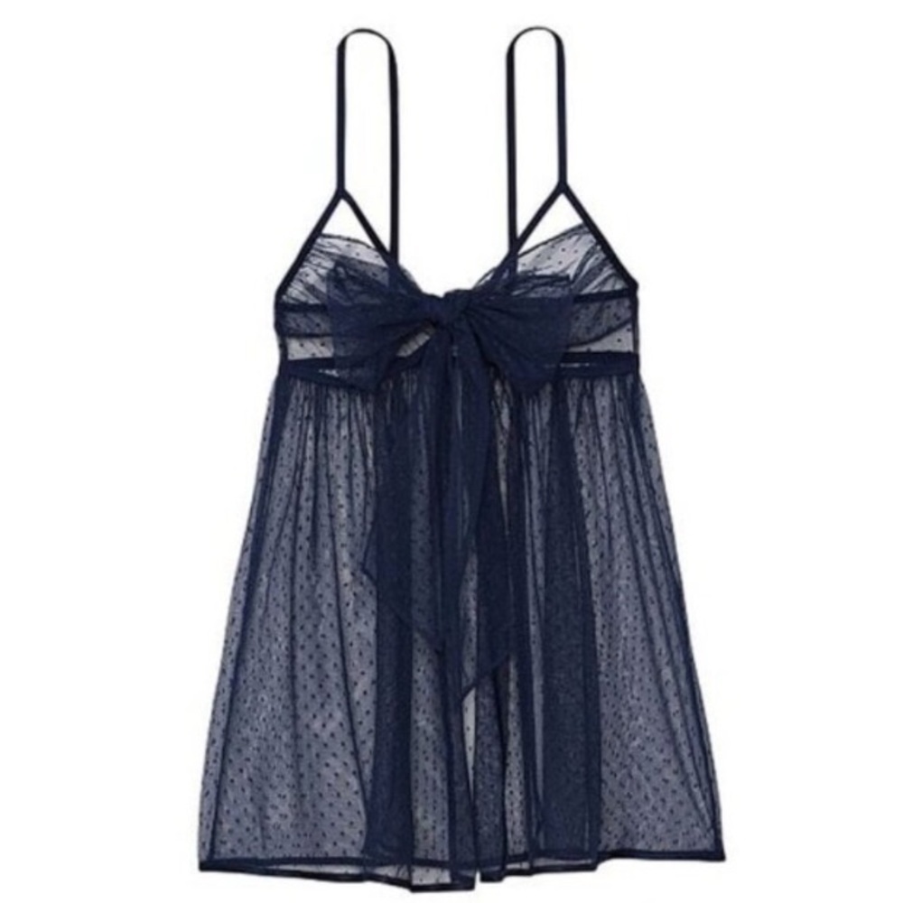 New! Victoria’s Secret navy Blue Sheer Dotted Mesh Babydoll 4345